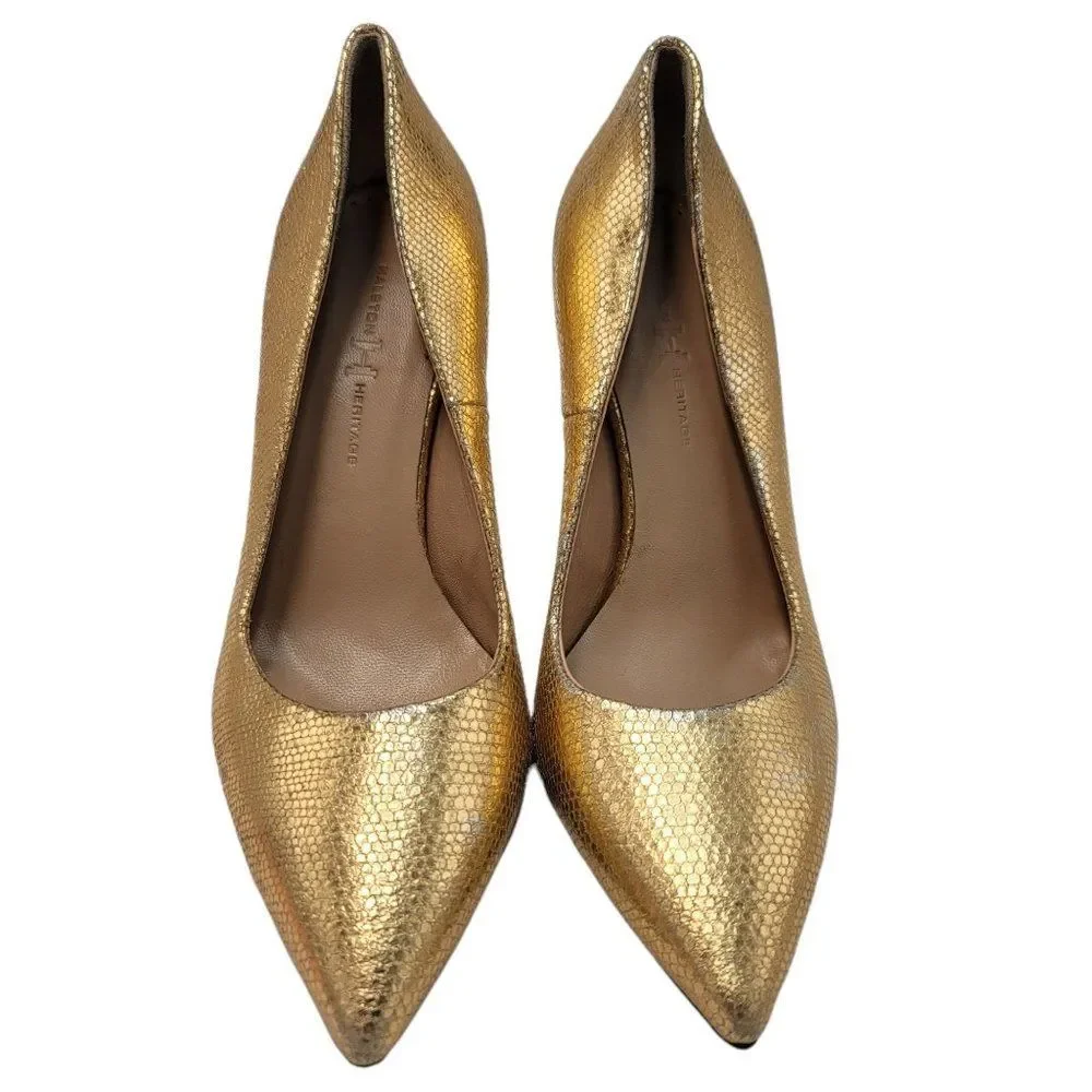 Halston Heritage Gold Heels Leather Pumps - Picture 6 of 11